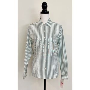 Vintage 90s Deadstock Sequin & Striped Button-down Blouse